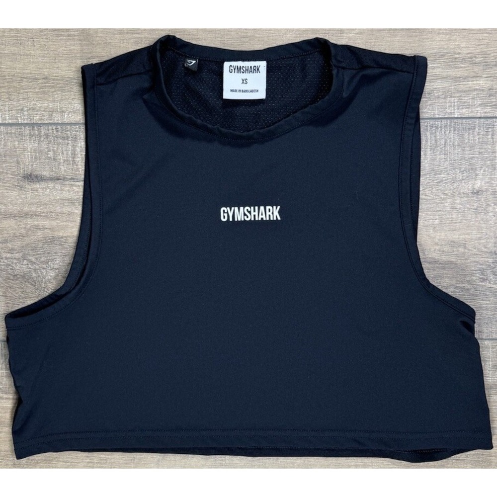 Gymshark Womens Black Cropped Tank Top Shirt Size XS Stretch Yoga Gym Muscle